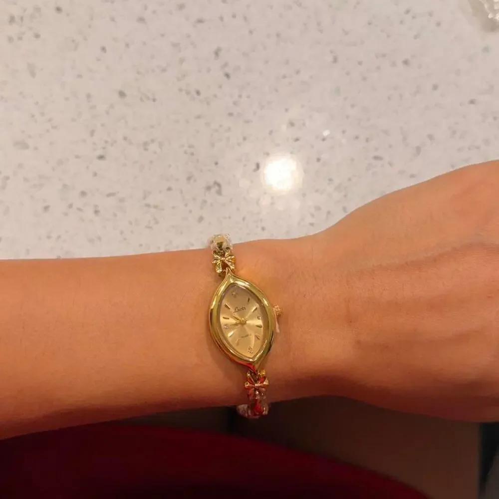 Gold vintage floral small dainty watch